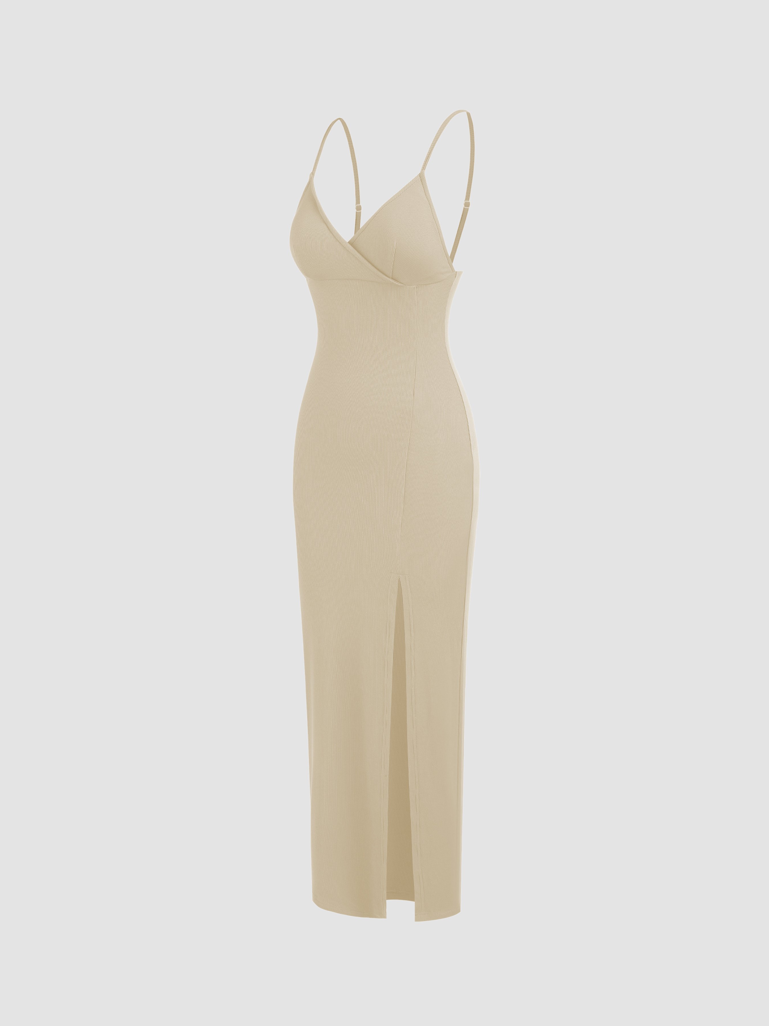 Office Siren Formal Dresses Wedding Guest Dress Summer Dresses Knit Fabric  Split V-neck Maxi Dress For Date Party/Clubbing Exhibition