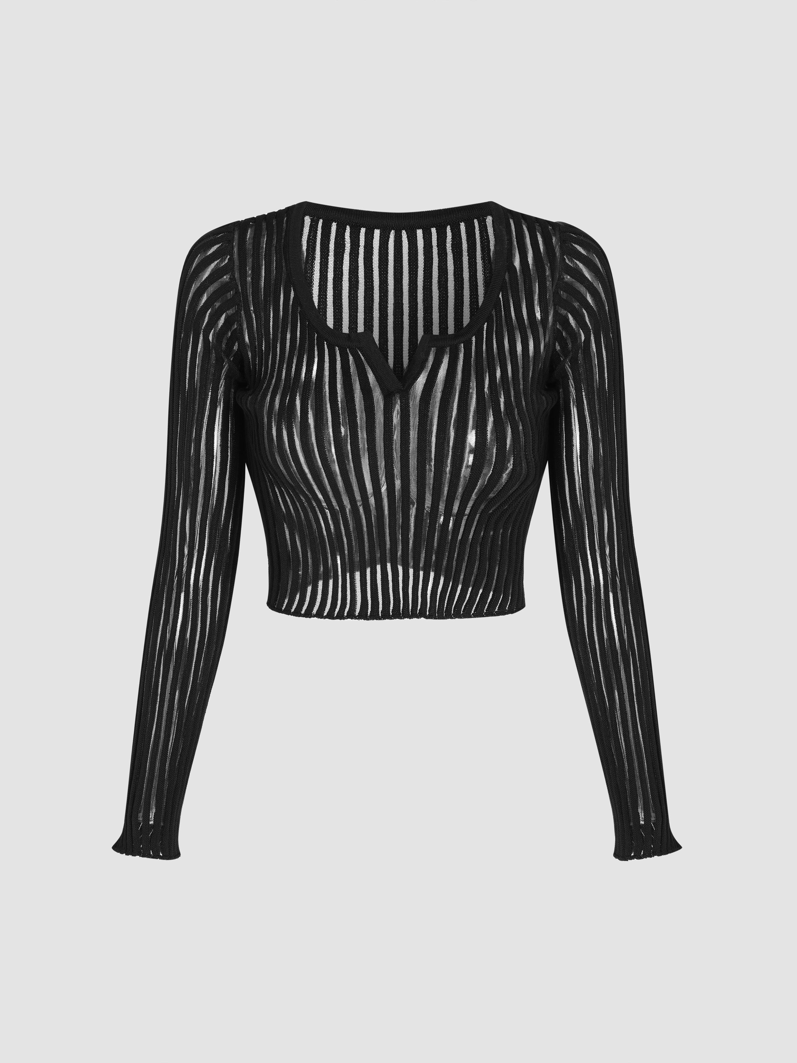 Knit V Wired Long Sleeve Top For Holiday