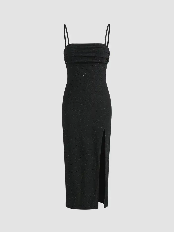 glitter ruched midi dress Dark Taupe Glitter Mesh Strapless Midi Dress main image 0