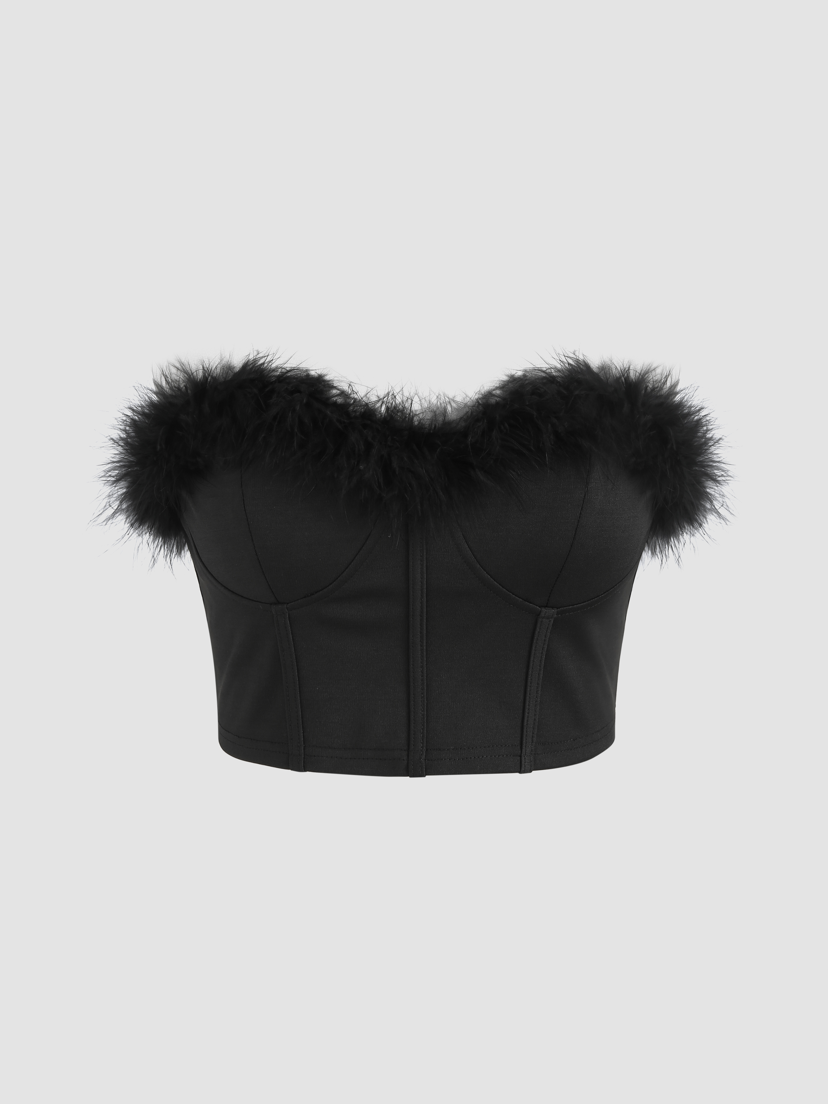 Fluffy Corset Crop Tube Top - Cider