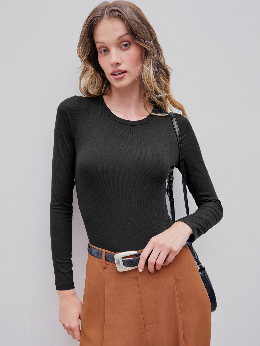 Langarmshirt mit rundem Ausschnitt