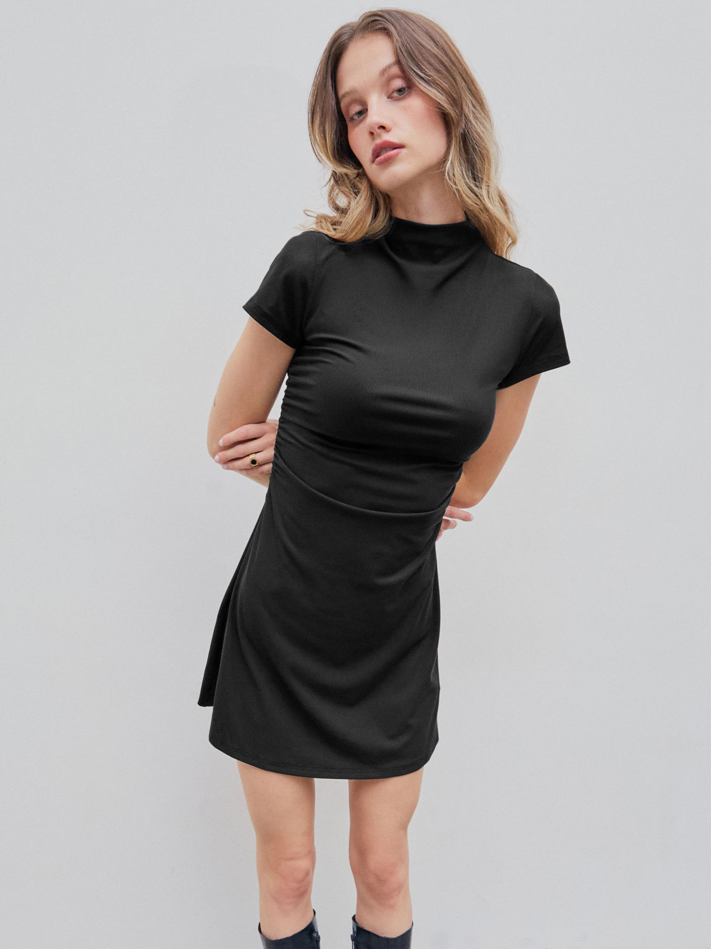 High Neck Ruched Mini Dress