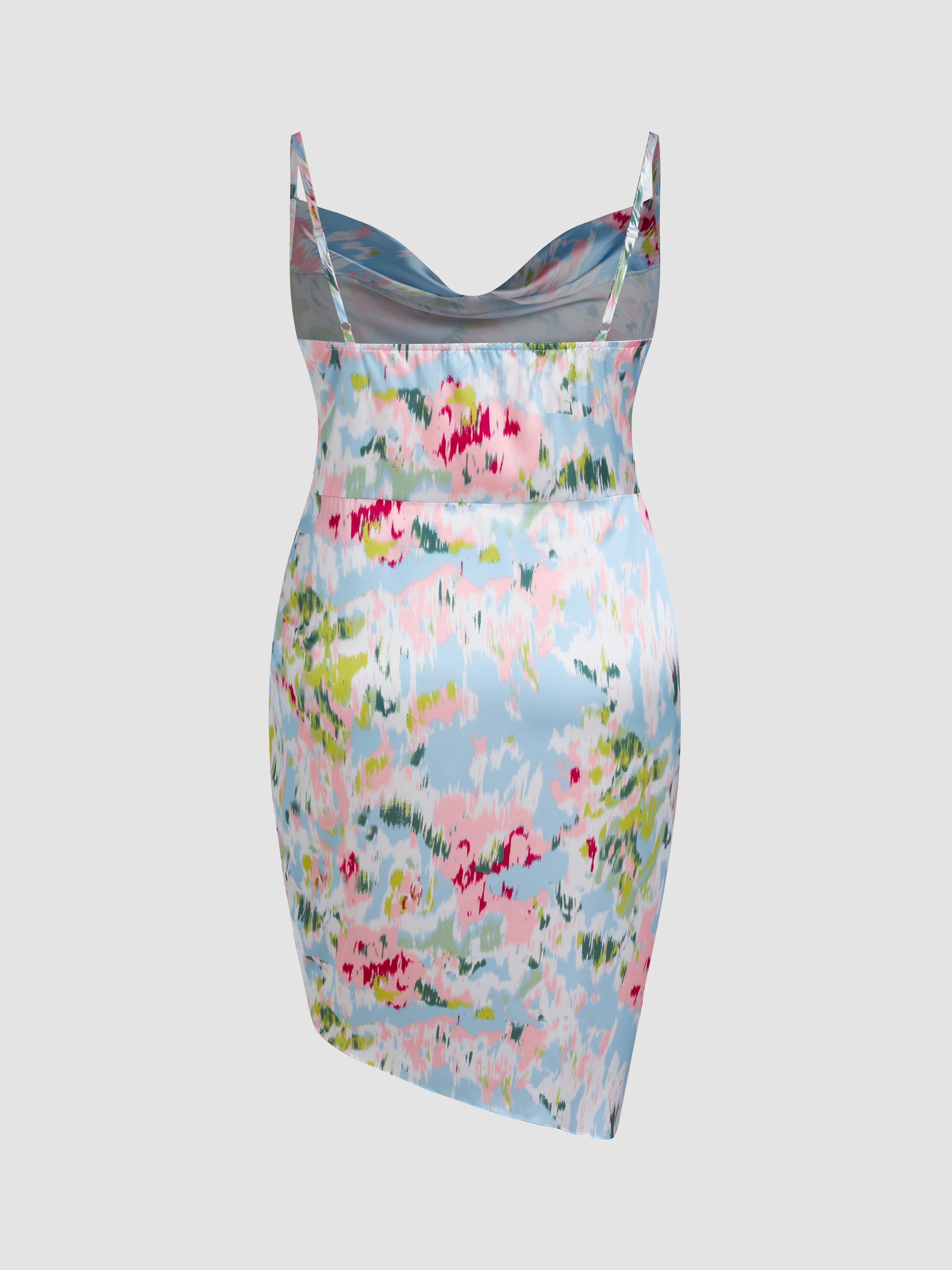 illusion floral ruched cowl neck midi dress Women's Plus Cider Illusion Floral Ruched Cowl Neck Midi Dress Size 1X