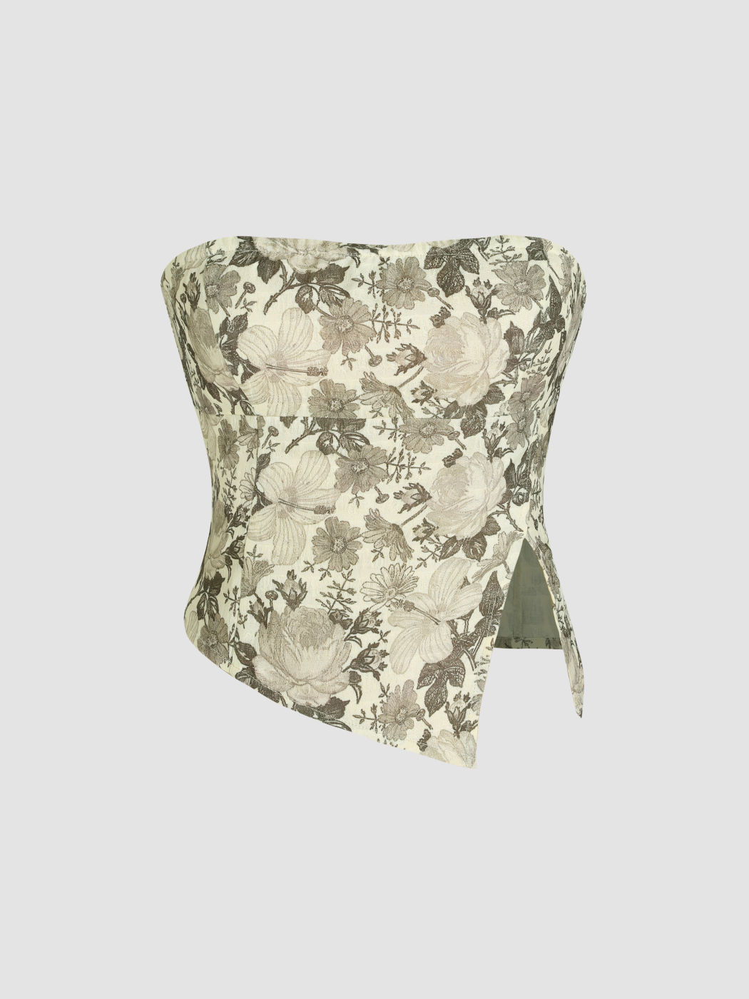 Jacquard Floral Split Tube Top