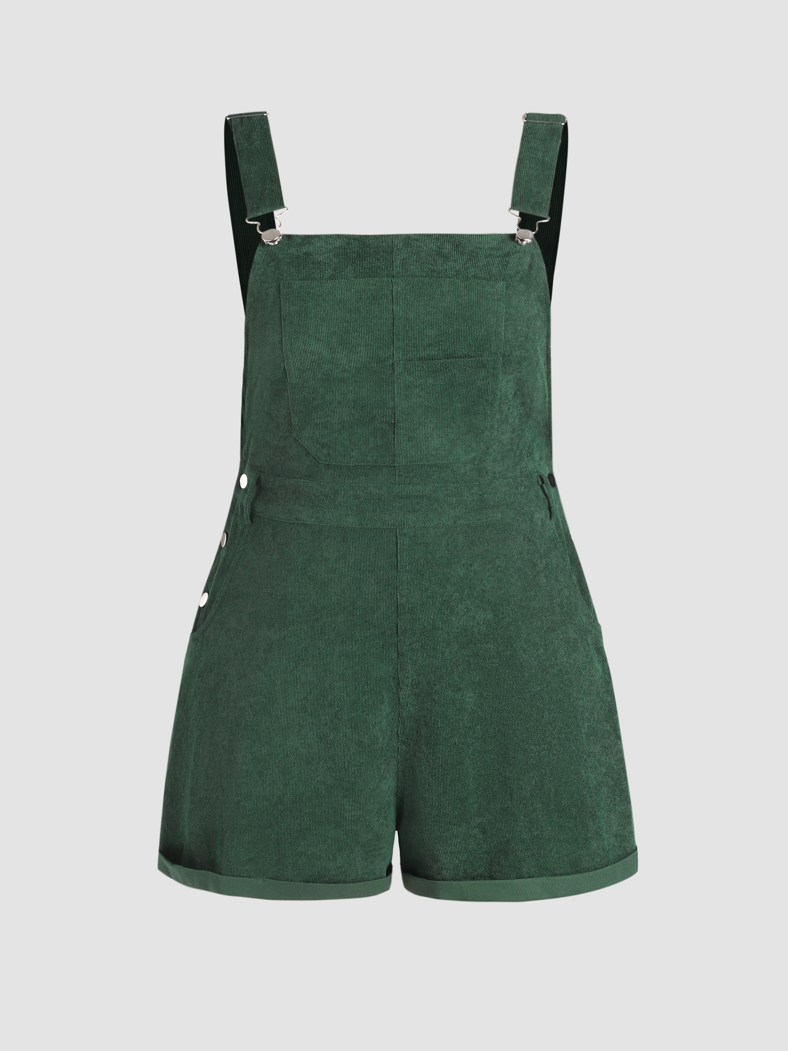 Corduroy Solid Corduroy Pinafore Playsuit Curve & Plus For Daily Casual