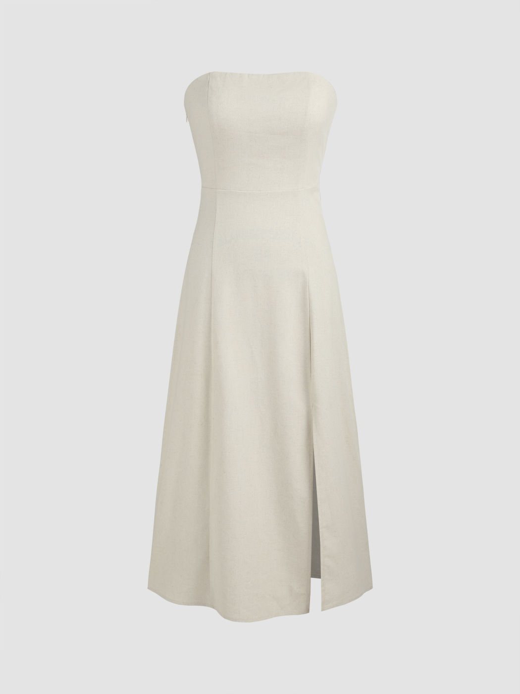 Linen-blend Split Tube Maxi Dress