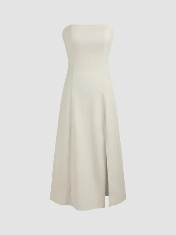 Leinen-Mix Spalt Tube Maxikleid