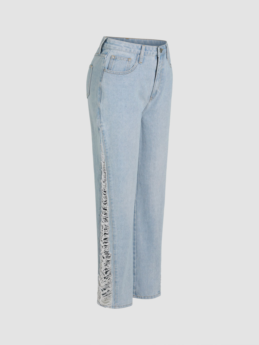 Solid, zerrissene Jeans mit geradem Bein und hoher Taille