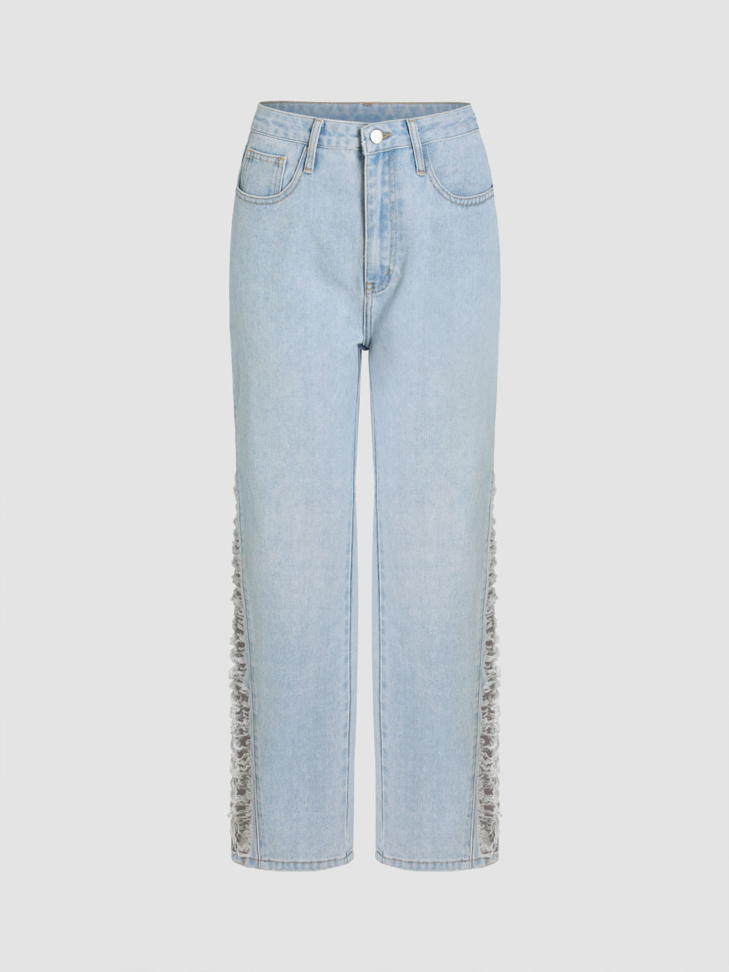 Solid, zerrissene Jeans mit geradem Bein und hoher Taille