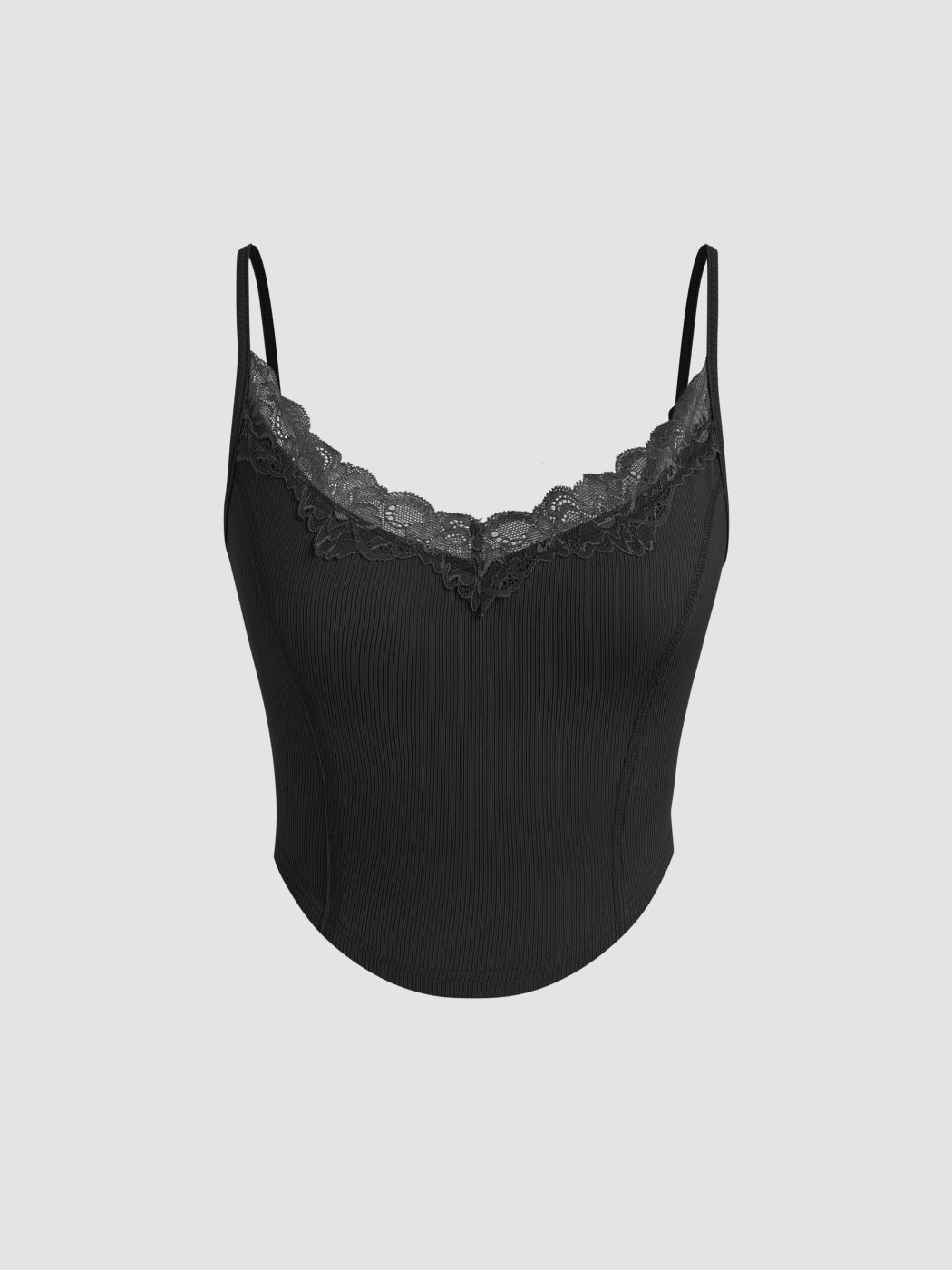 Crop Cami Top mit V-Ausschnitt und Spitzenbesatz
