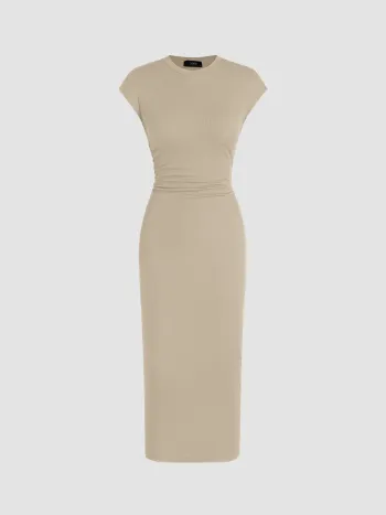 Gerafftes Midikleid mit rundem Ausschnitt