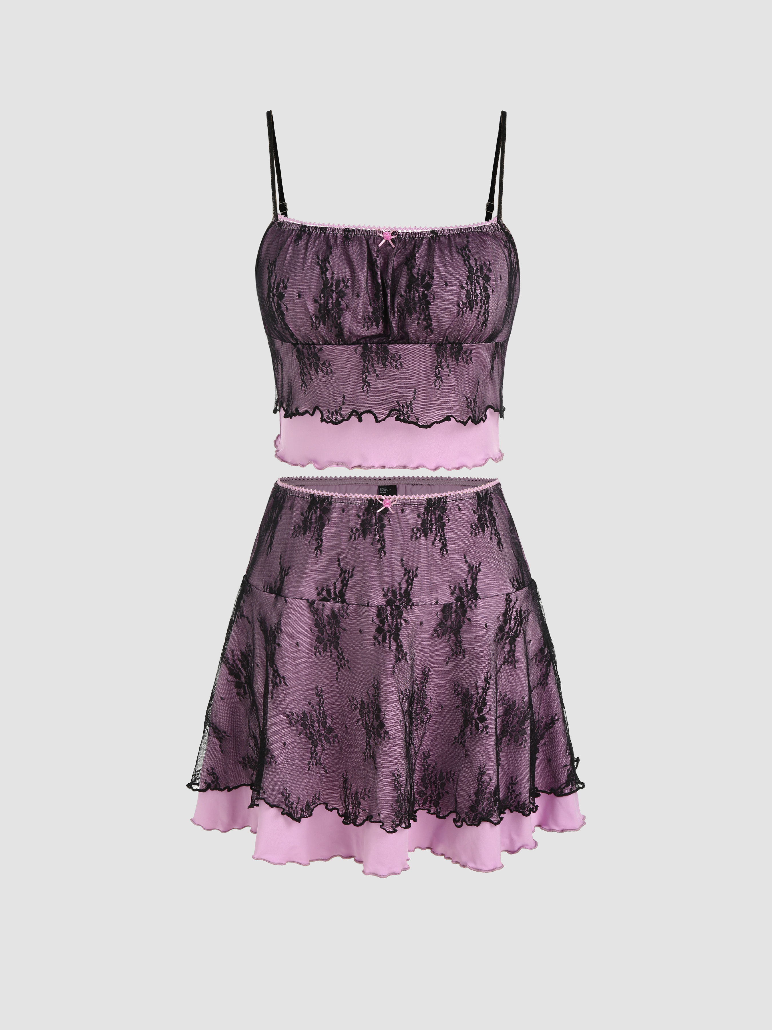 Floral Lace Crop Cami Top u0026 Ruffle Mini Skirt Set