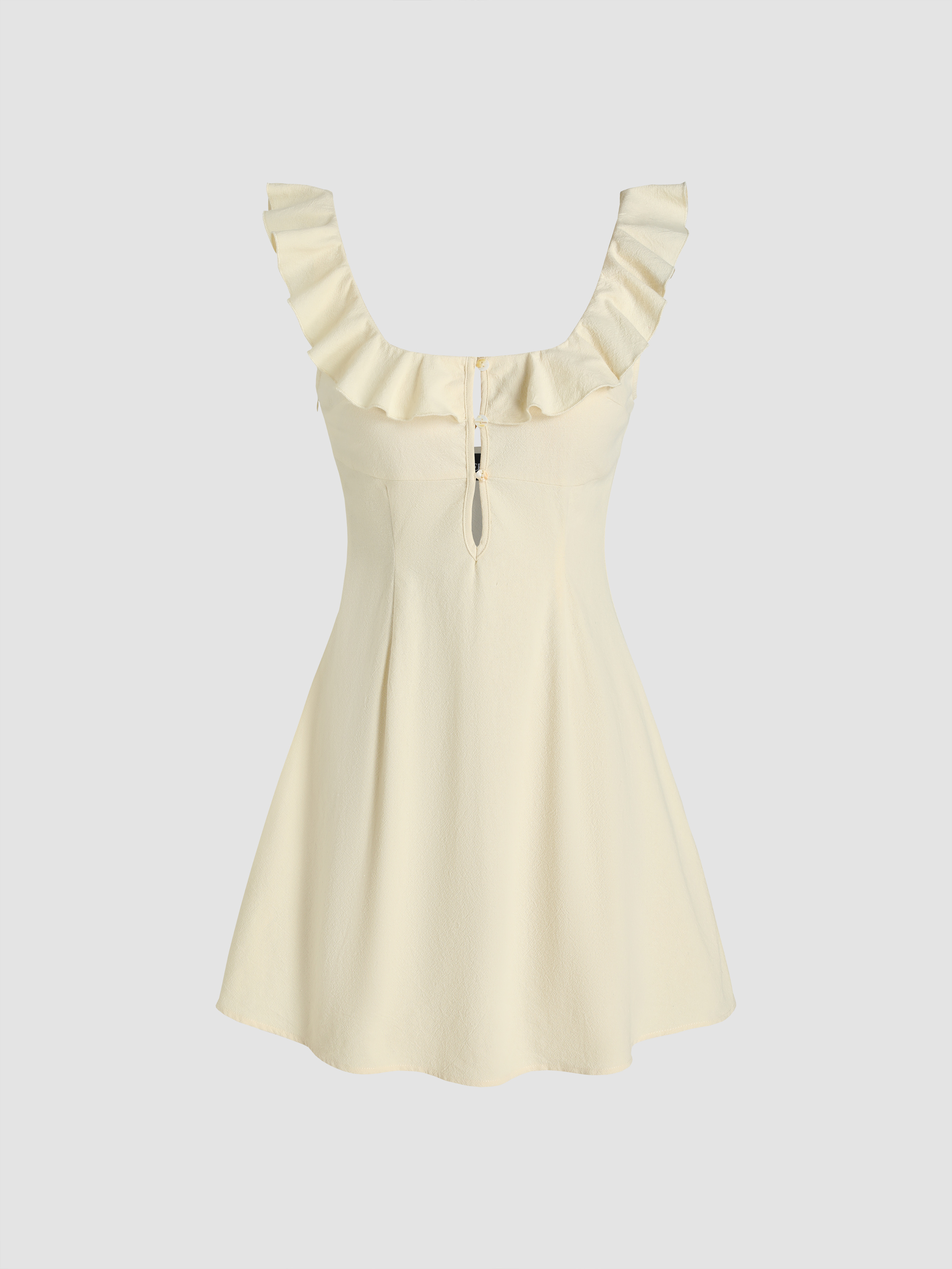 U-neckline Solid Ruffle Mini Cami Dress - Cider