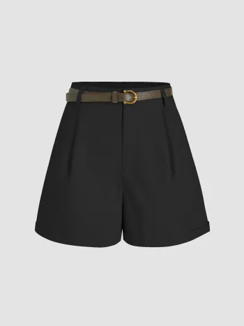 Linen-blend High Waist Belted Wide Leg Shorts