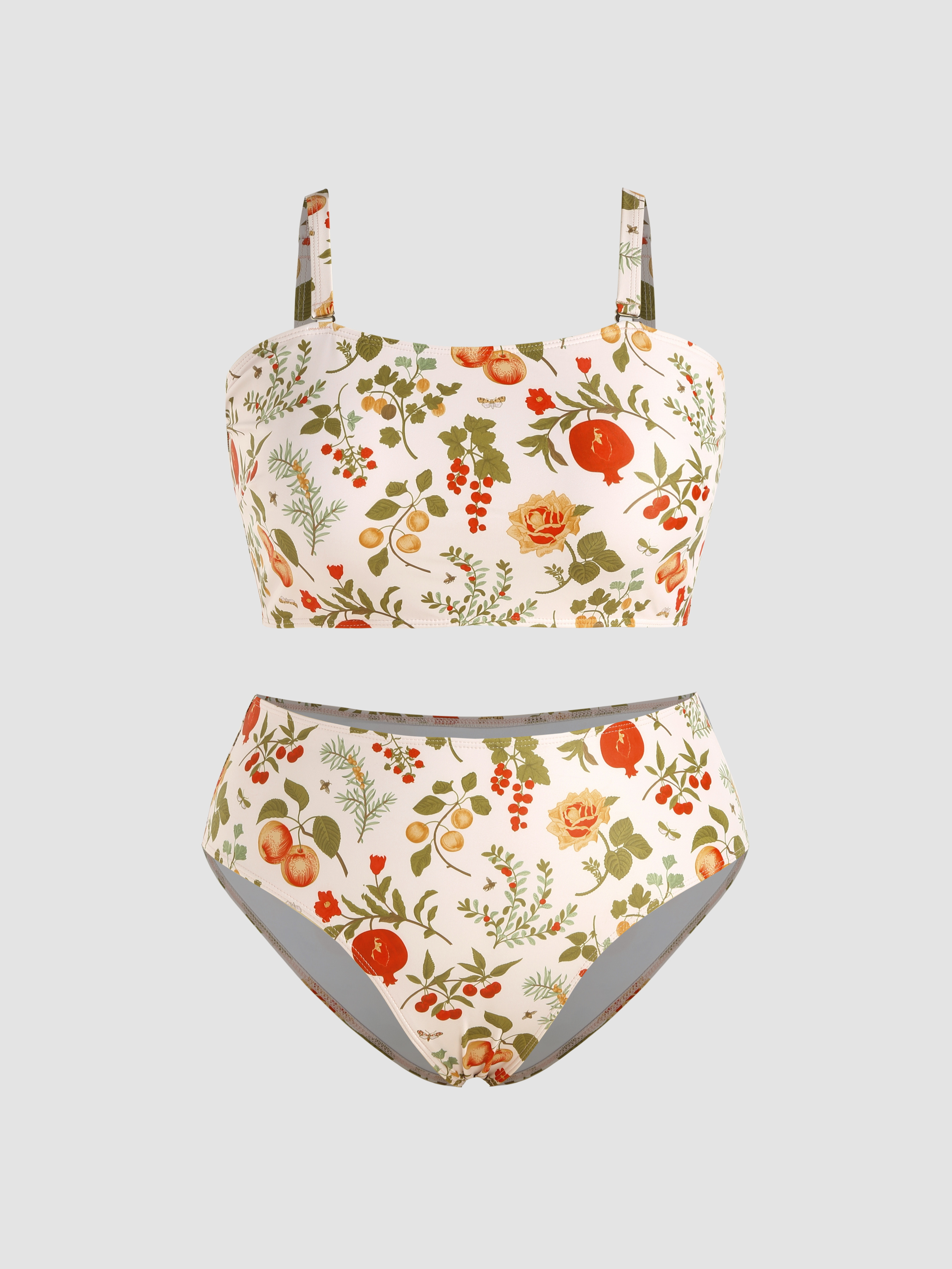 Knit Fabric U-neckline Floral Bracelet Cheeky Tankini Set