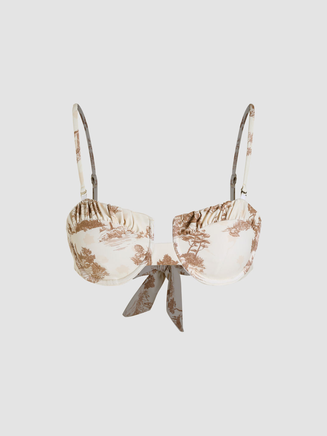 Gerafftes Toile de Jouy-Bikinioberteil mit U-Ausschnitt und Schleife