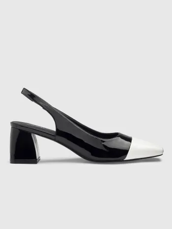 Kontrastfarbene Slingback-Mary-Jane-Schuhe mit klobigem Absatz