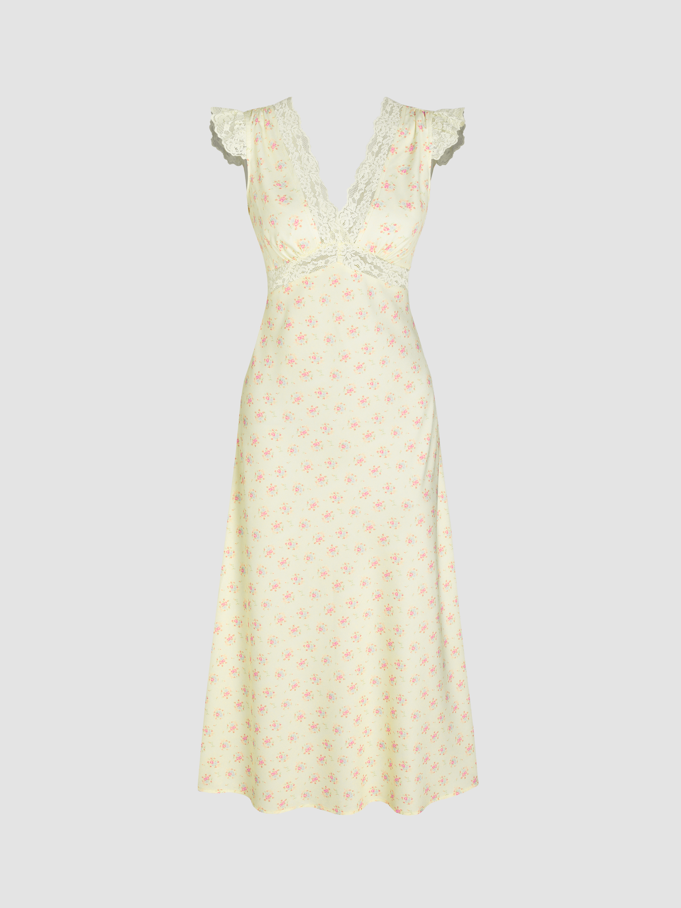 即購入可 / Lace Trimmed Floral Dress Lace Trimmed Floral Dress