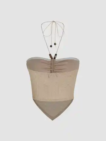 Halter Ruched Knotted Tank Crop Top