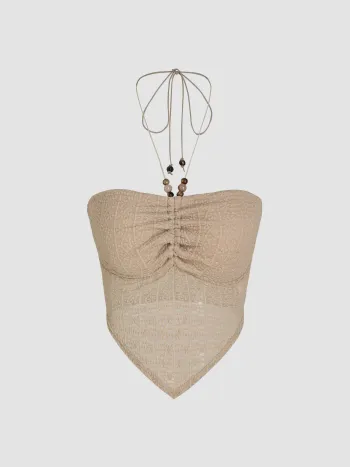 Halter Ruched Knotted Tank Crop Top