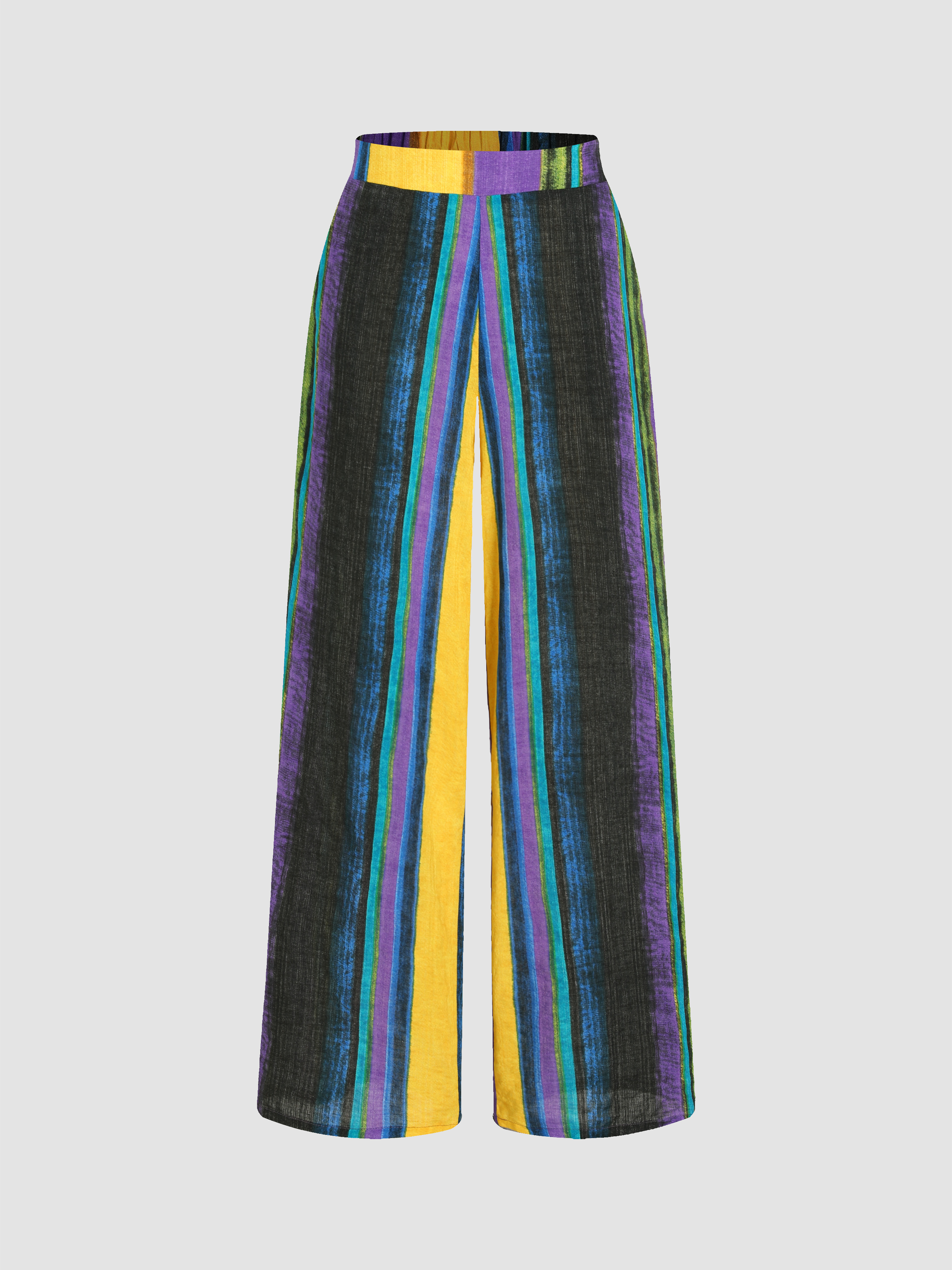 Woven Striped Elastic Waist Wide Leg Trousers For Vacation