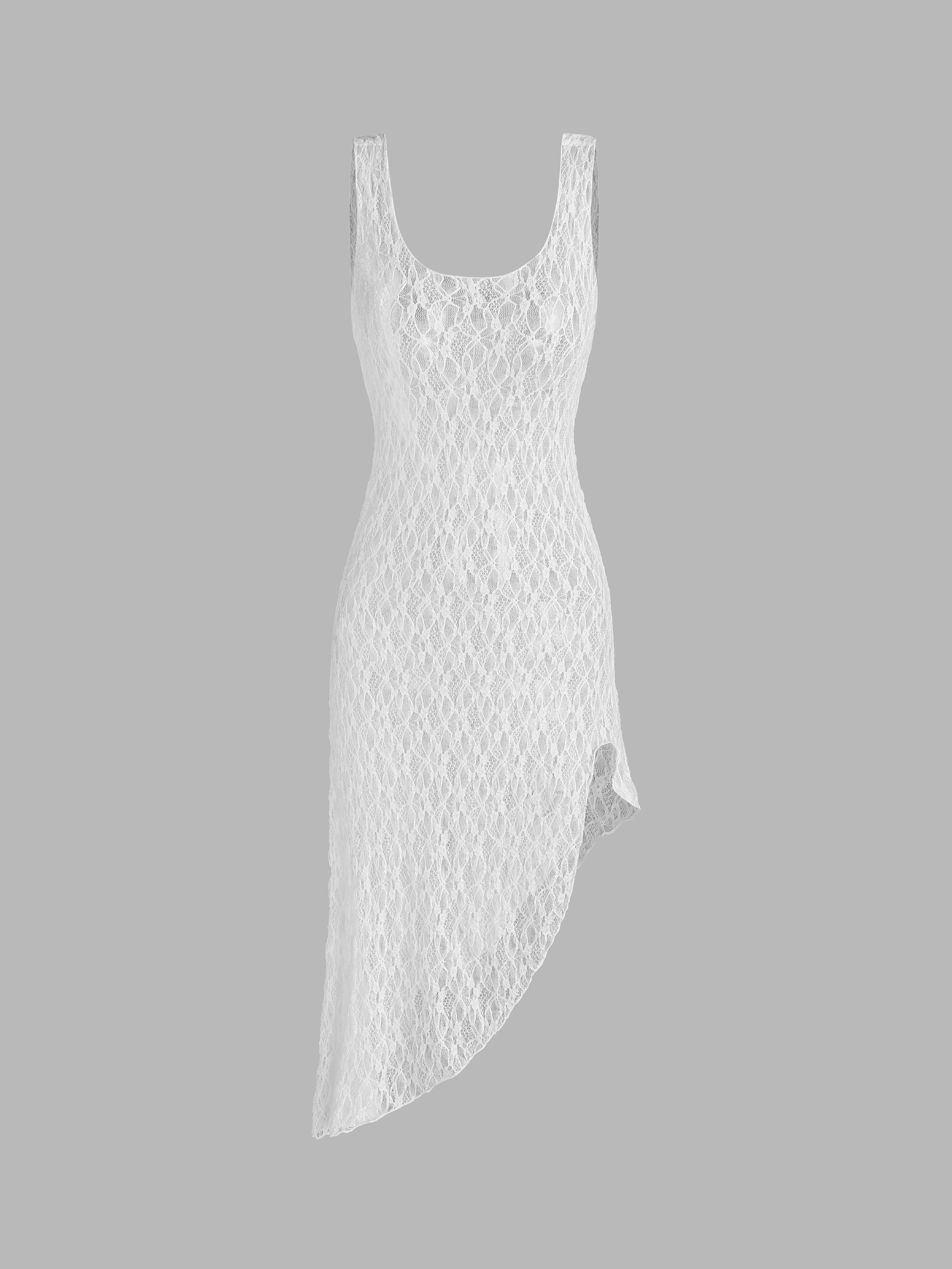 Scoop Neckline Lace Asymmetrical Cover Up Dress Cider