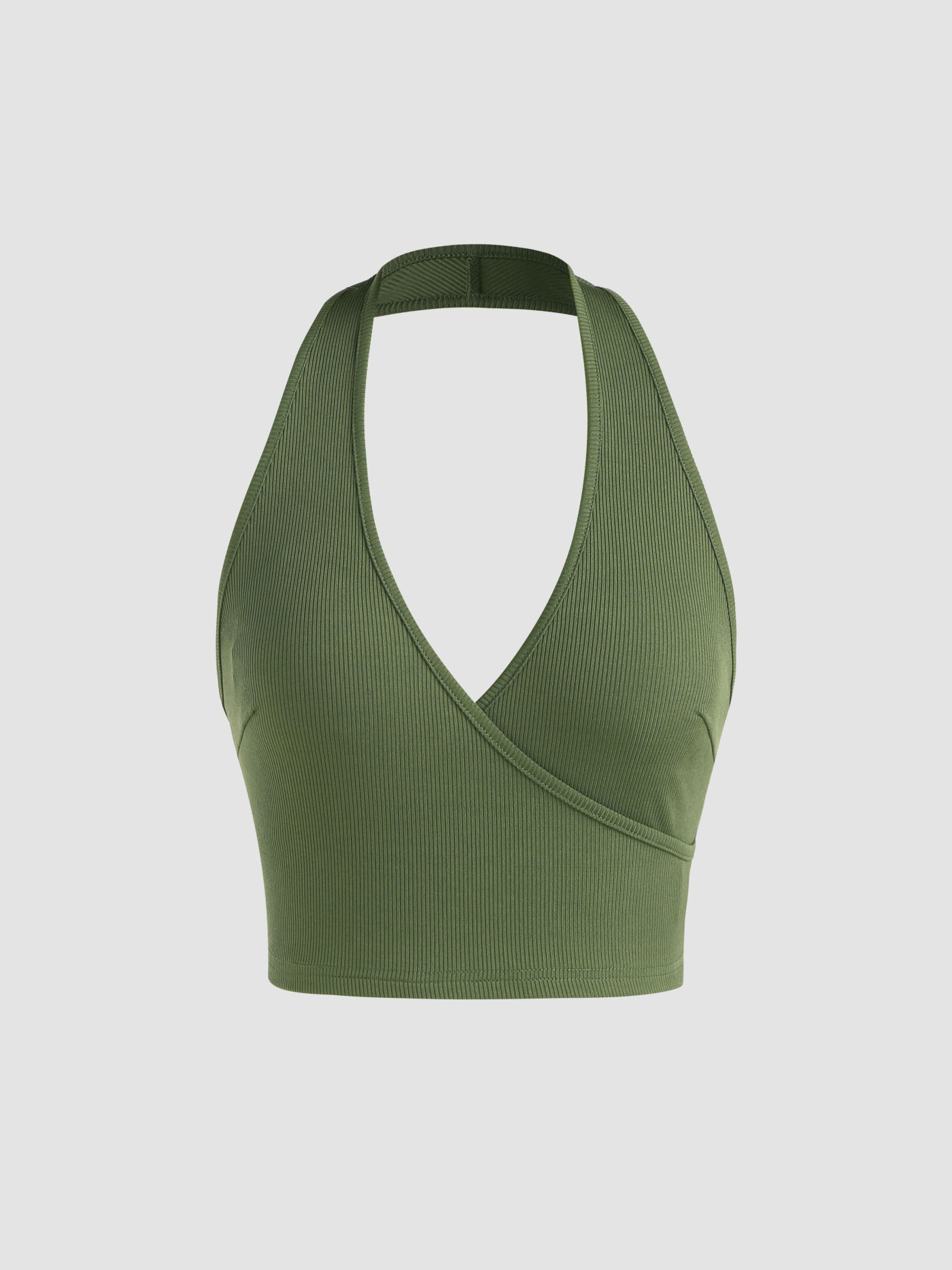 Top corto con scollo a V a costine