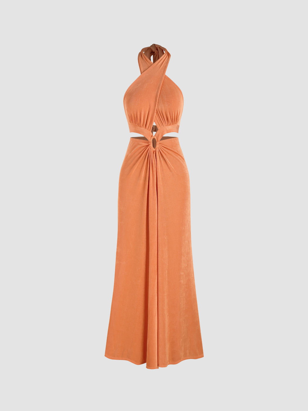 V-neck Halter O-ring Split Cut Out Maxi Dress