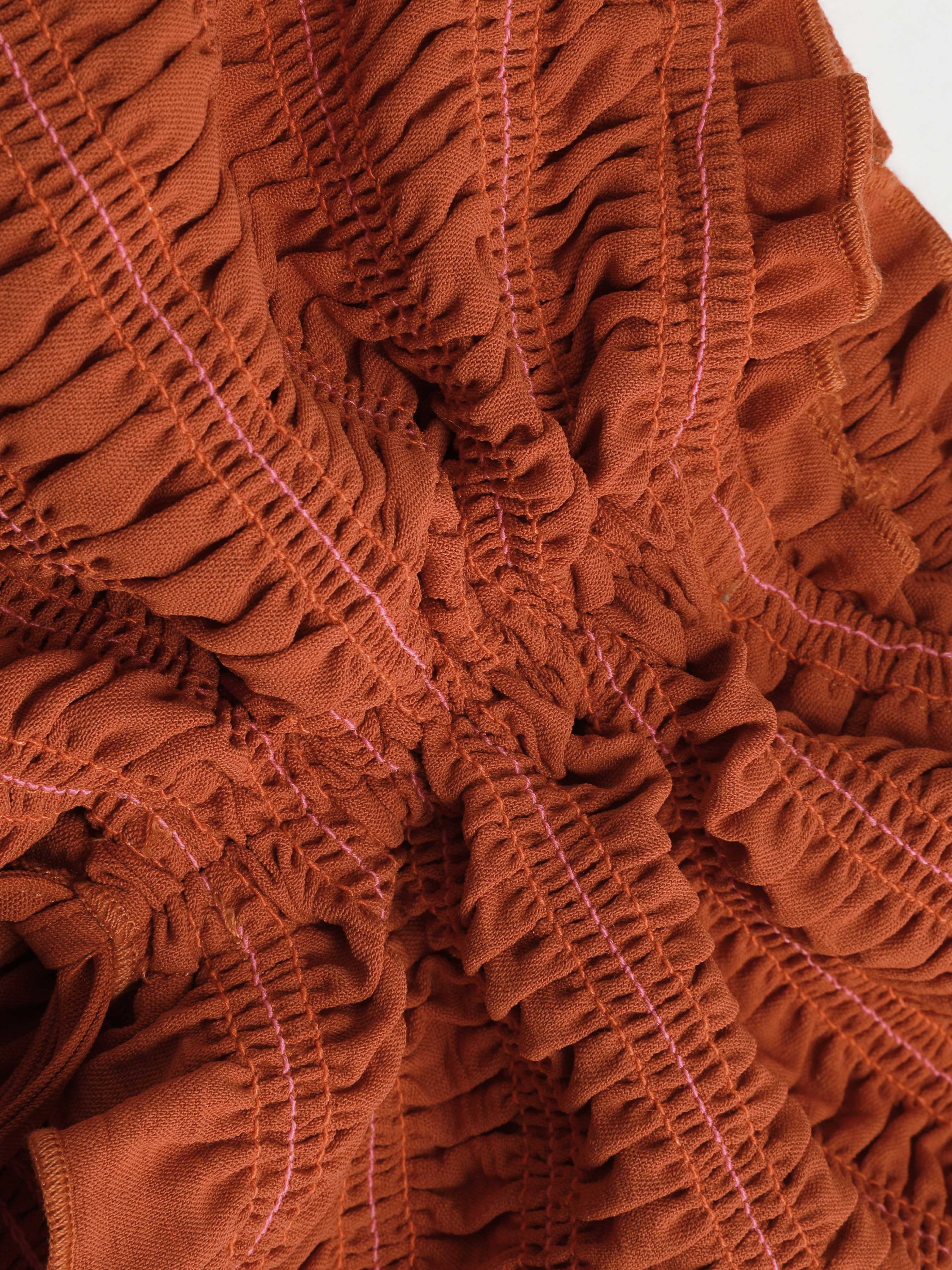 【illio】ruffle drawstring top ★送料・関税込★ Halloween Woven V-neck Drawstring Shirred Ruffle Tube Crop