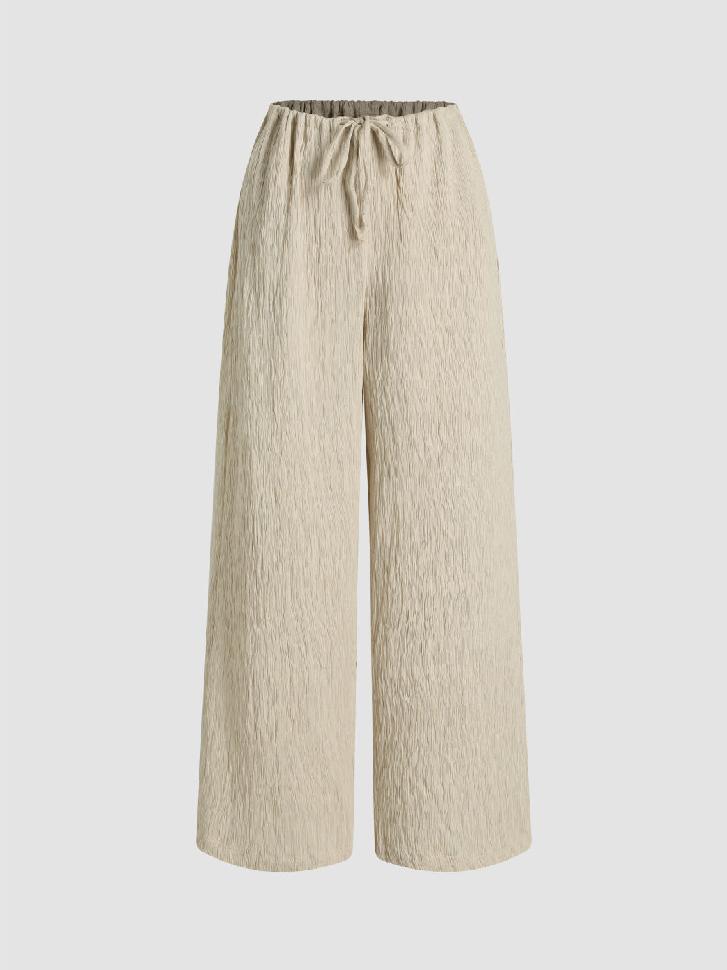 Texture Drawstring Wide Leg Trousers