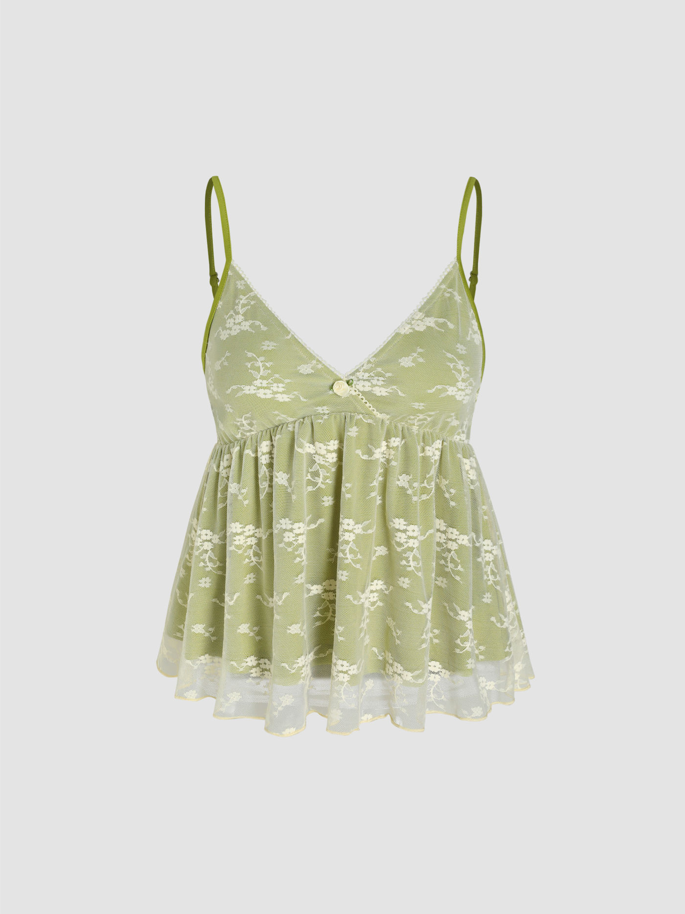 V-neck Floral Lace Up Cami Top