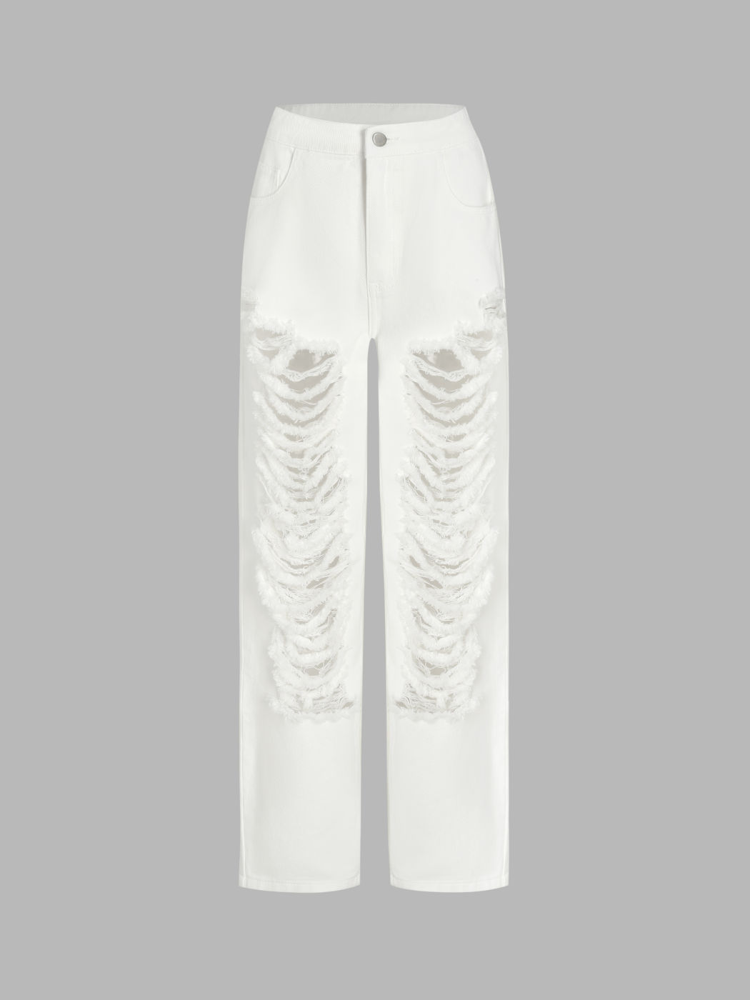 Denim Solid High Waist Ripped Wide Leg Jeans For Music Festival/Live House