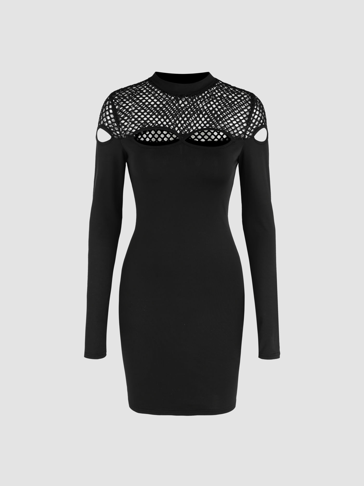 Solid Round Neckline Cut Out Patched Mini Dress