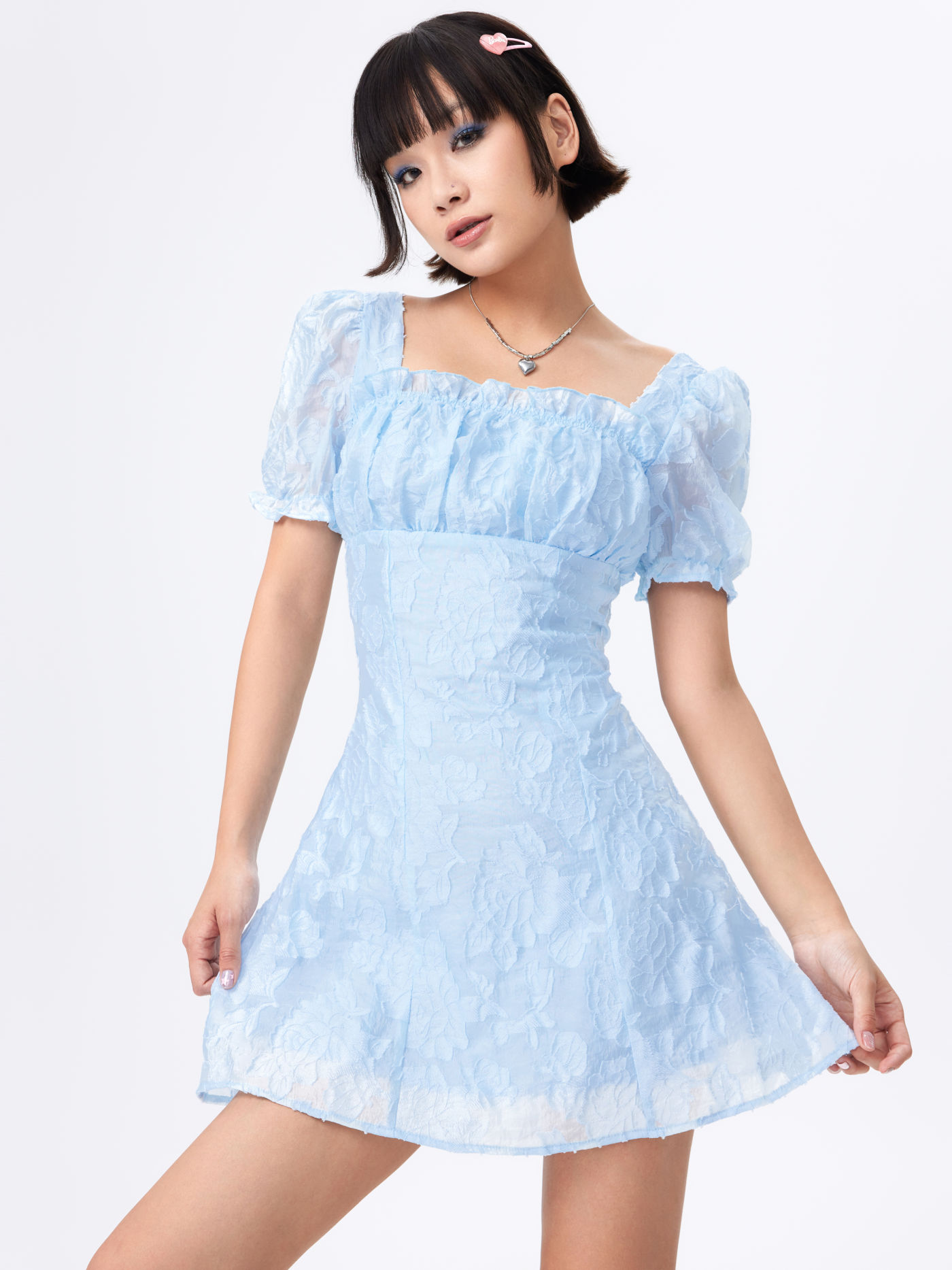 Solid Floral Lace Mini Dress