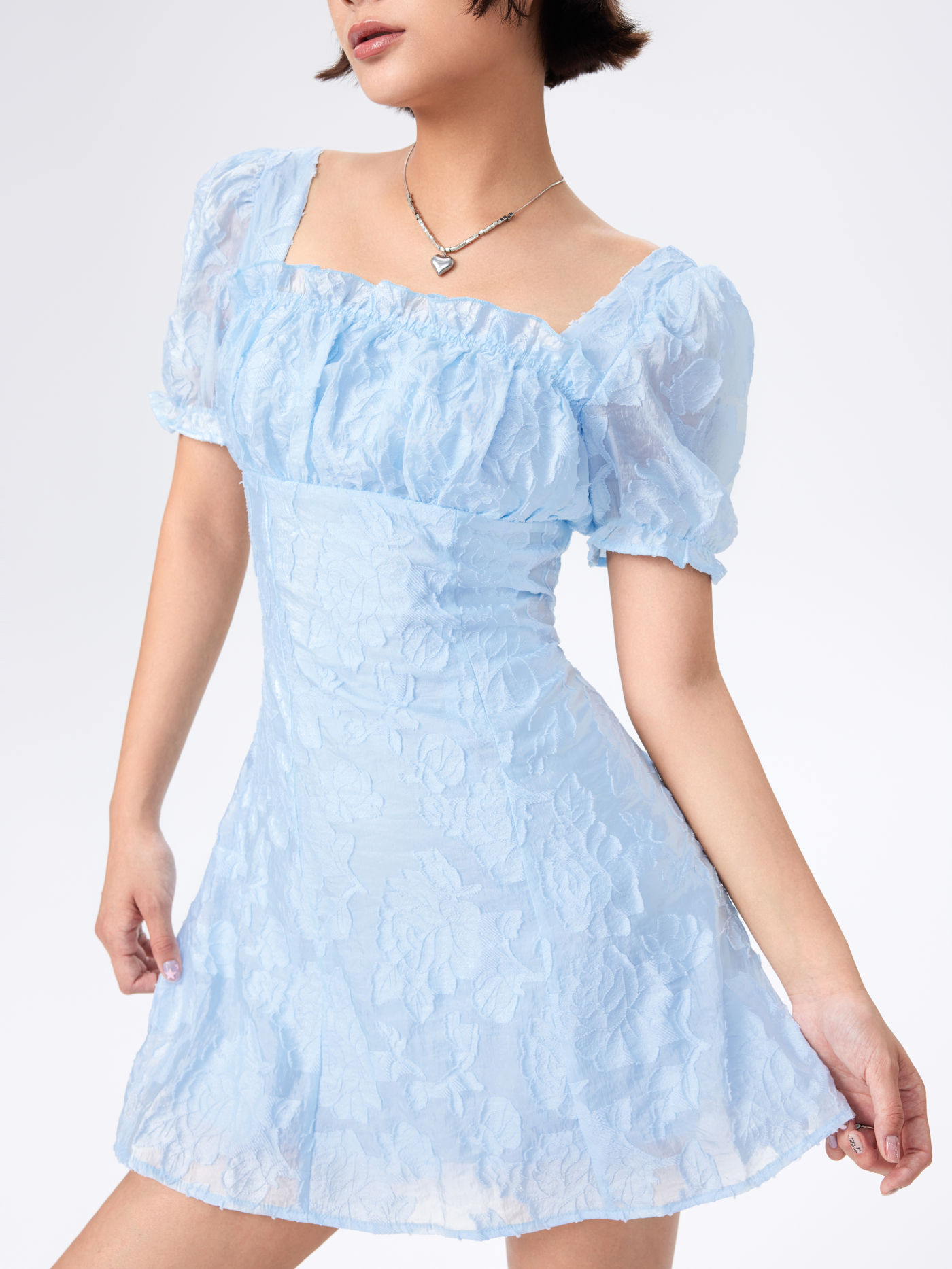 Solid Floral Lace Mini Dress