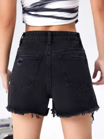 Shorts en denim à bordure brute et jambes larges