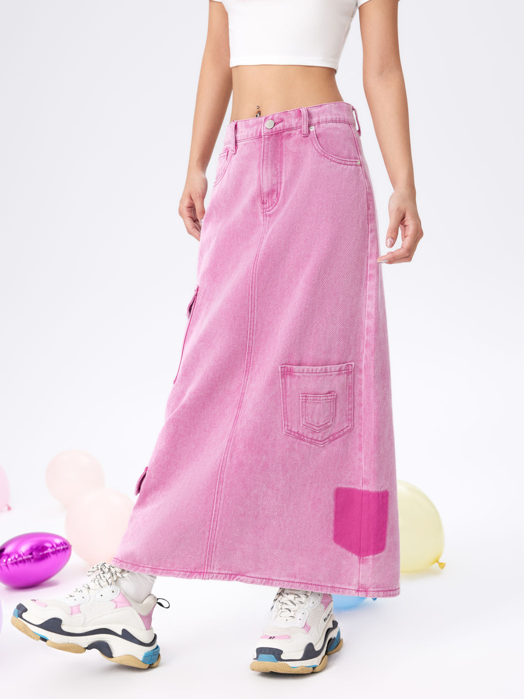 Maxirock aus festem Denim mit Taschen