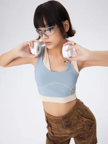  Patchwork-Kette Rib Crop Tank Top