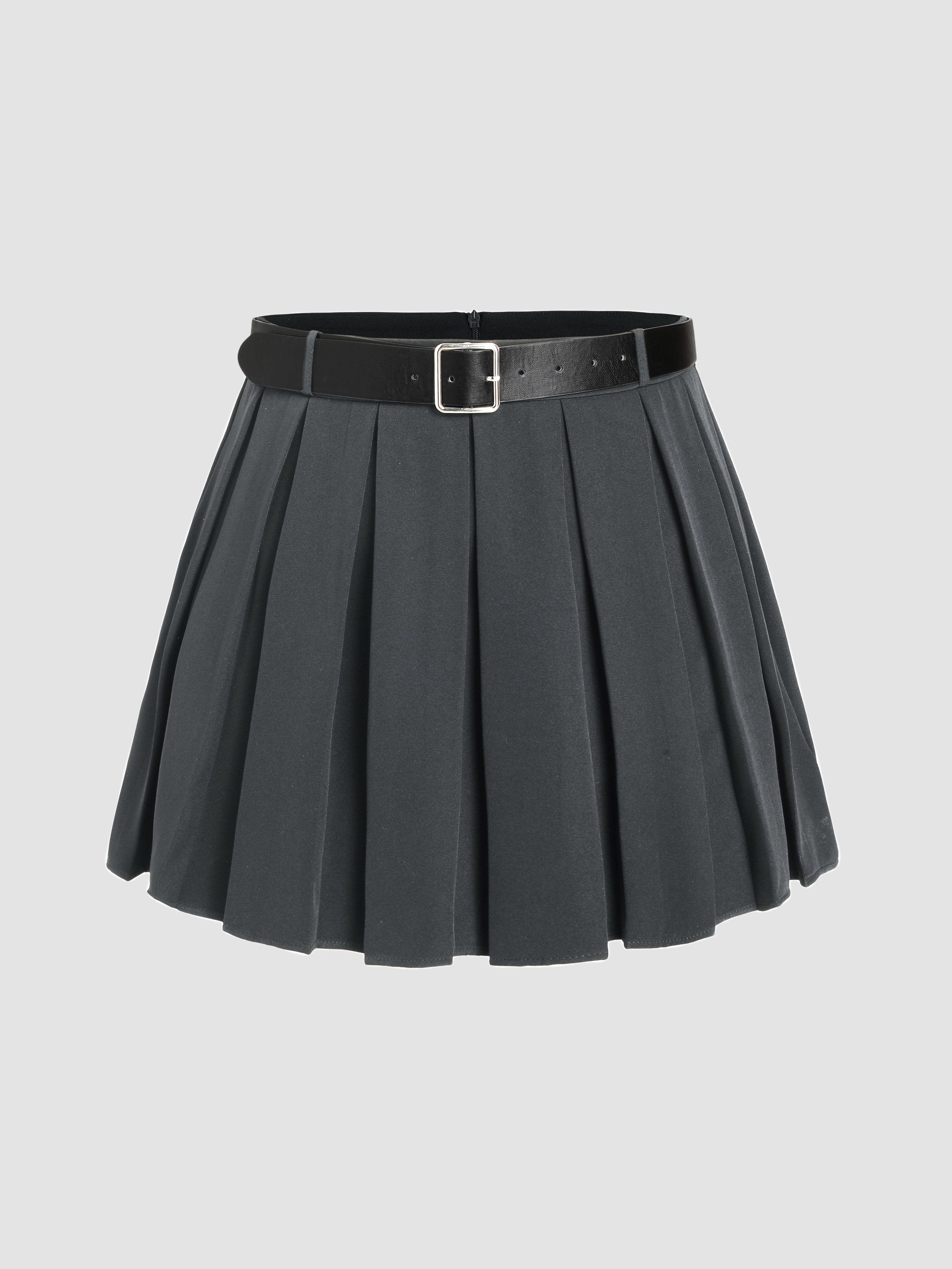 Pleated mini shop skirt with belt