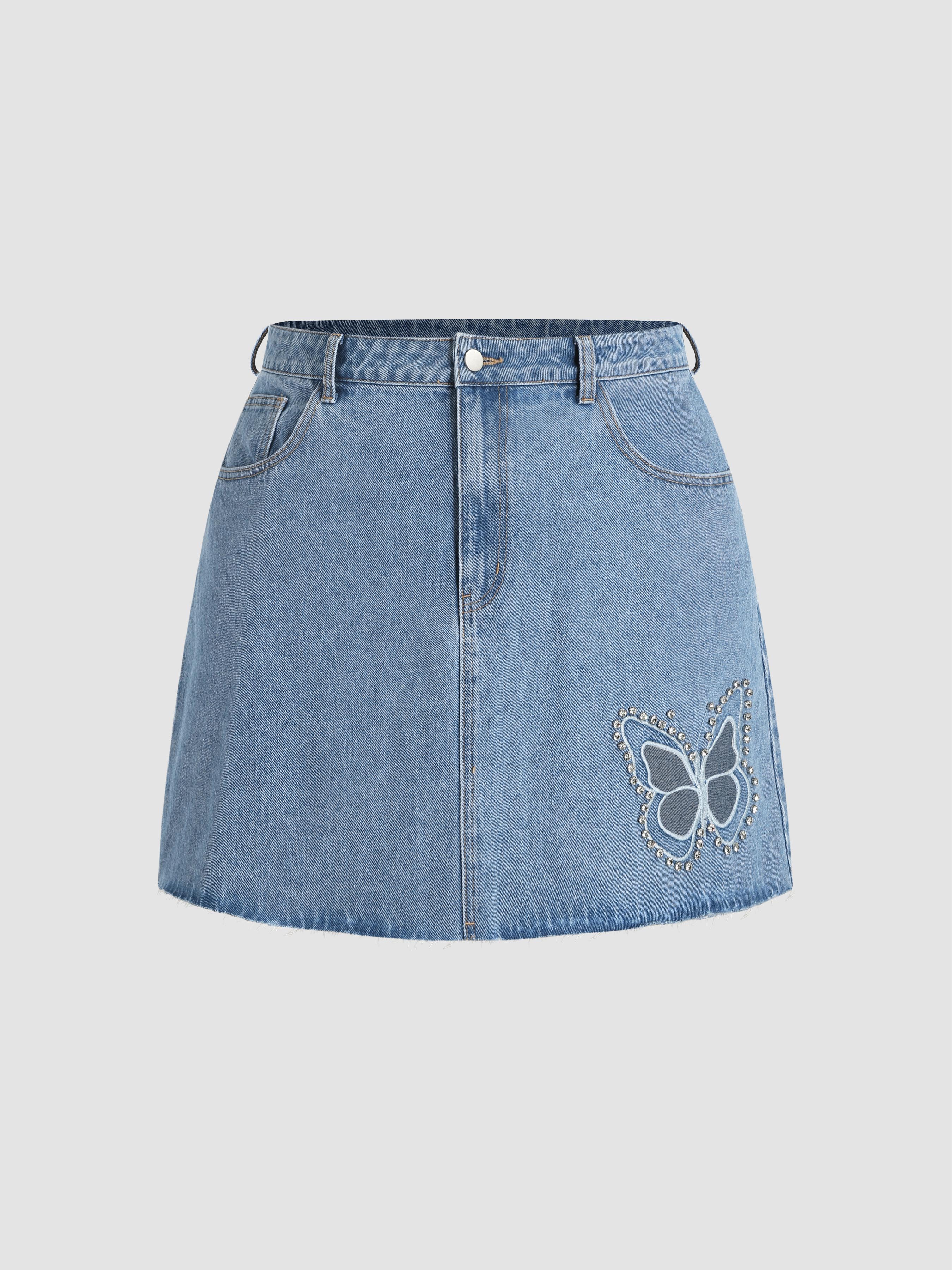Applique Jean Mini Skirt - Chantilly Denim