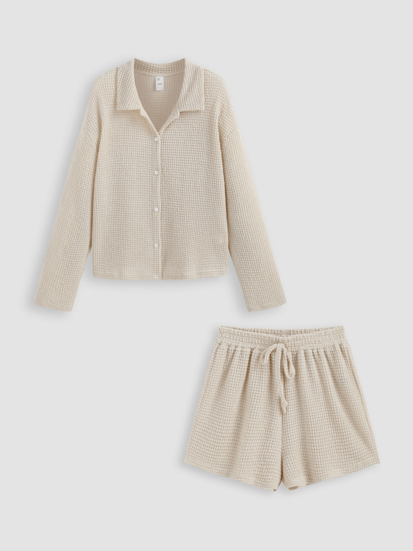Waffle Long Sleeve Top & High Waist Shorts Lounge Set