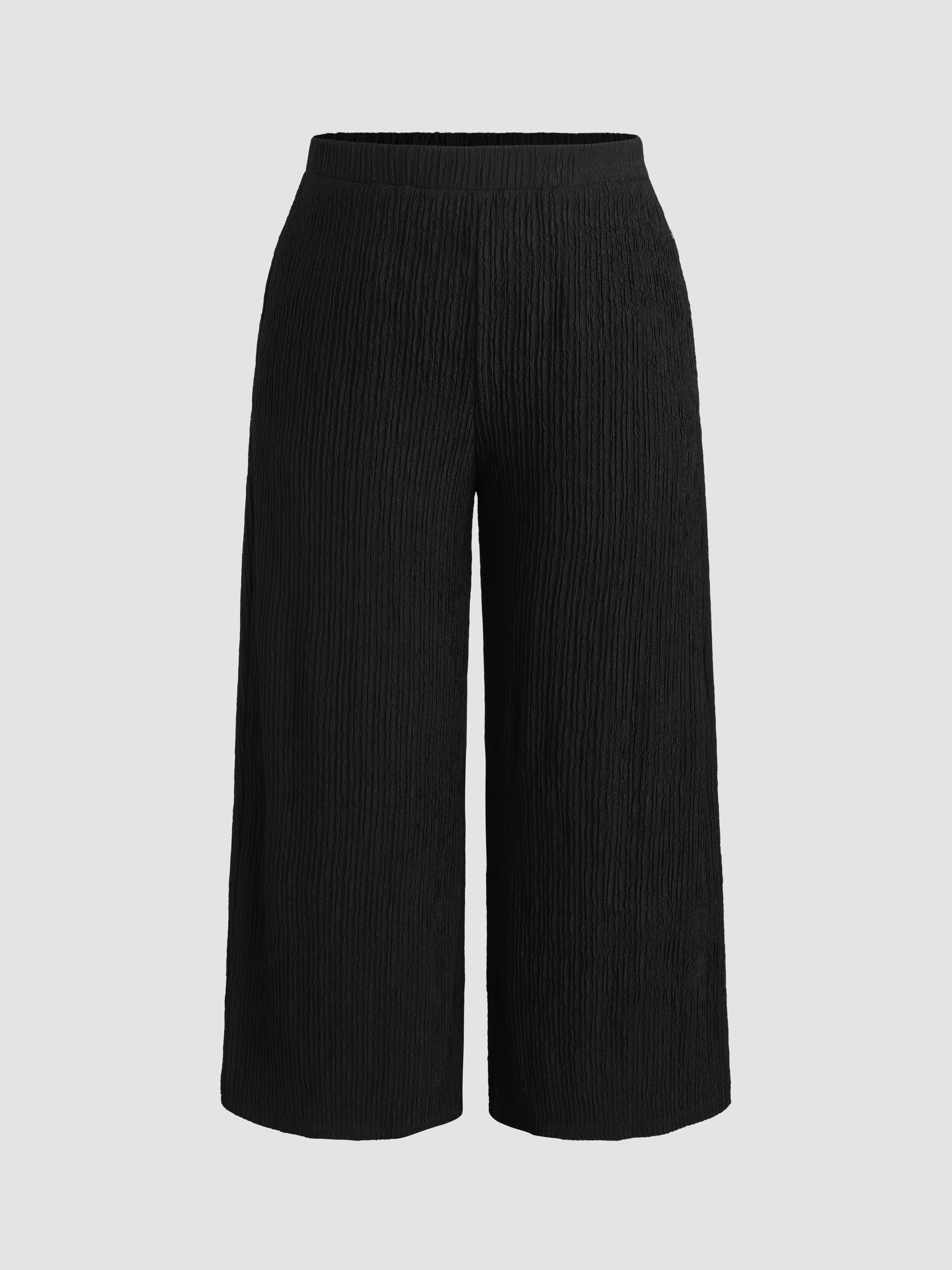 Knit Fabric Knitted Mid Waist Solid Wide Leg Pants Curve Plus For