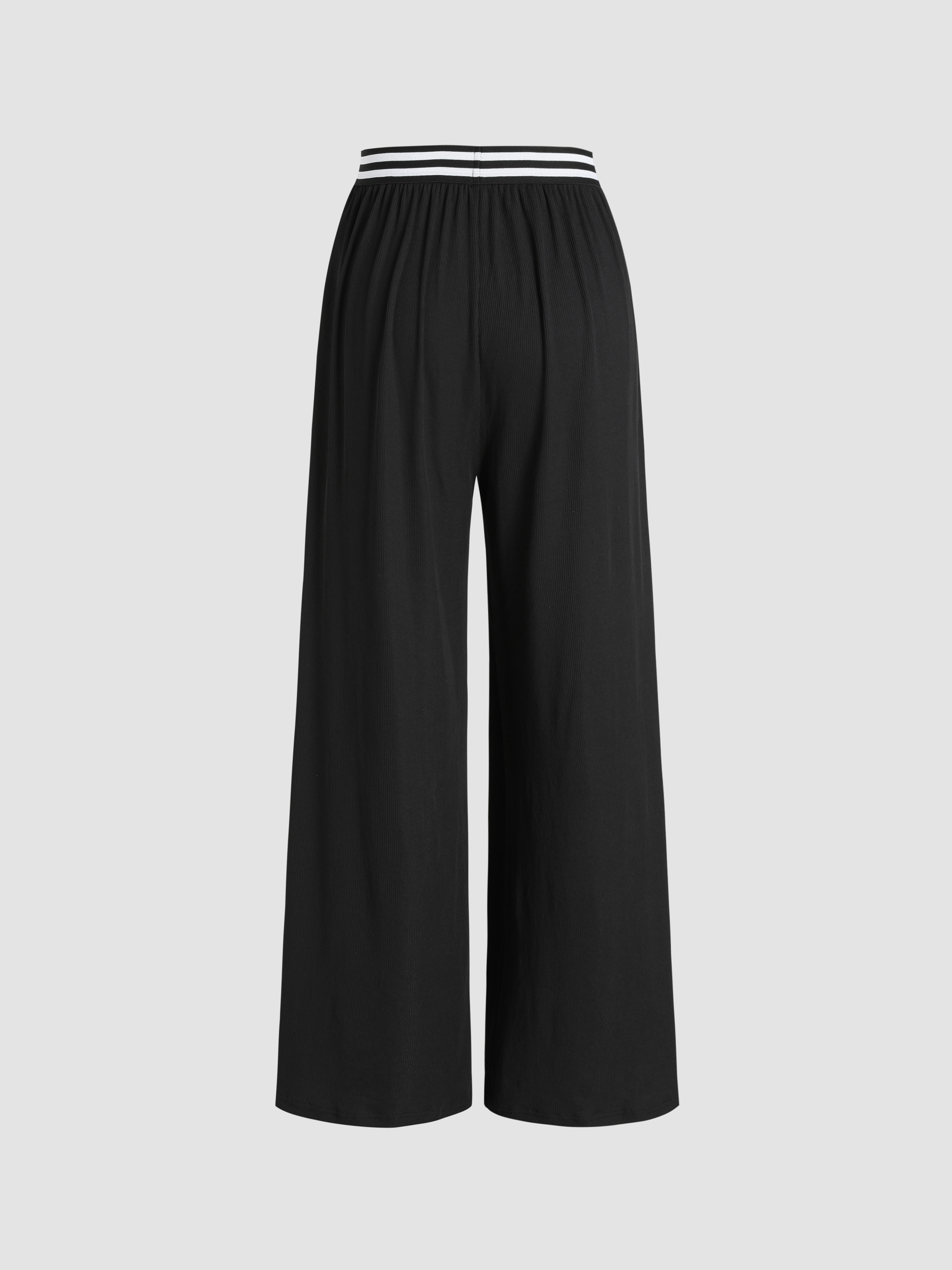 Middle Waist Striped Binding Wide Leg Trousers For School