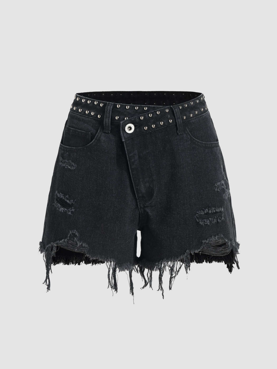 Denim High Waist Asymmetrical Ripped Shorts For Daily Casual Music