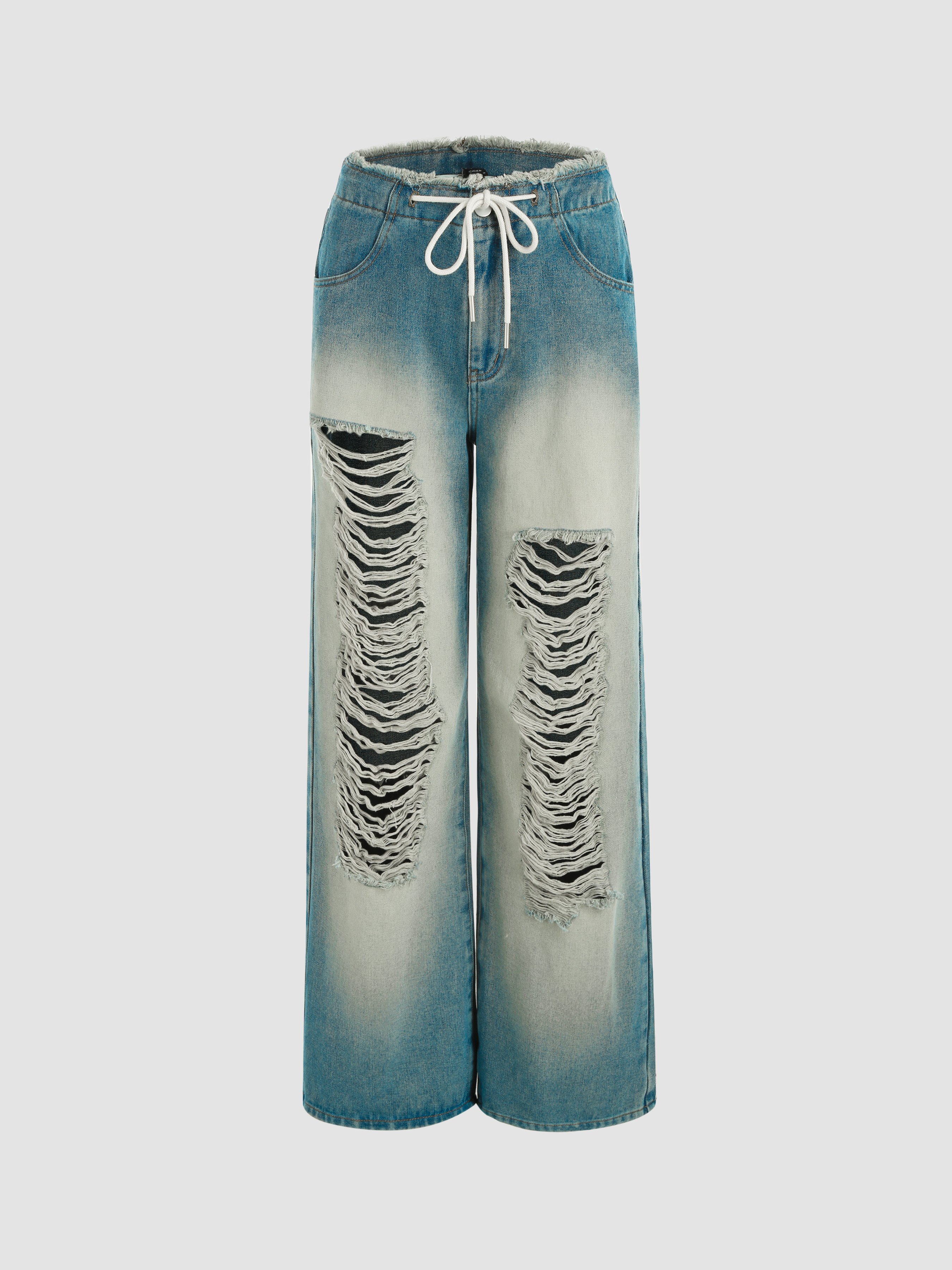Ripped Overwashed Straight-Leg Jeans main image 0