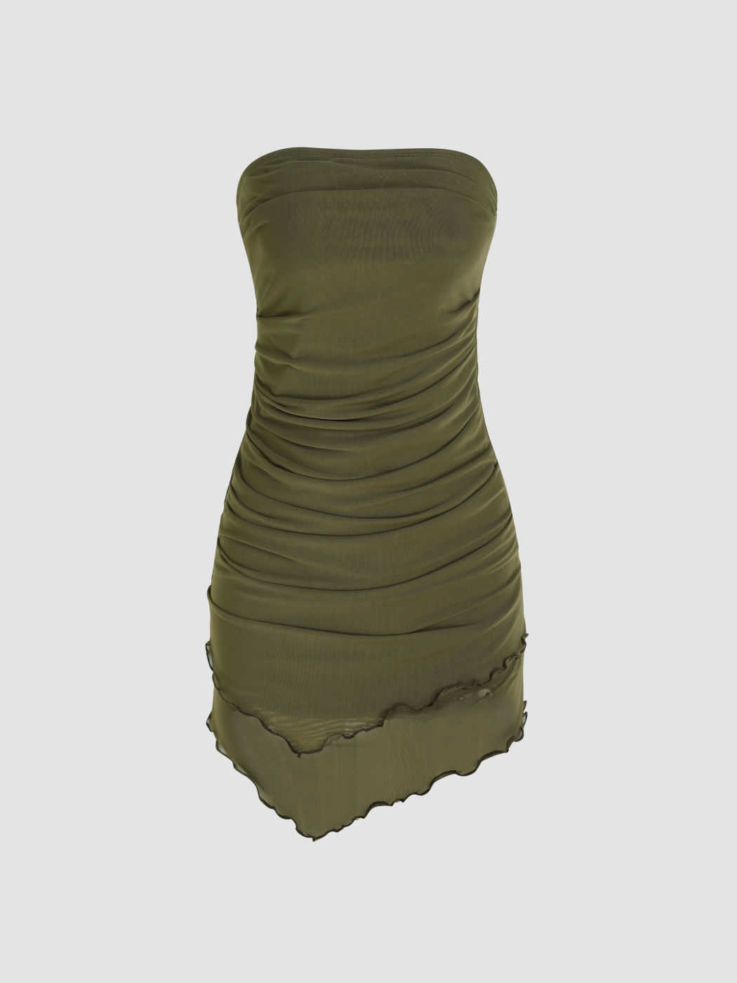 Einfarbiges Strickstoff Rüschen Gerafftes Minikleid