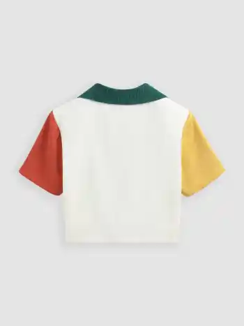 Patchwork-Kragen Kurzarm Crop Bluse