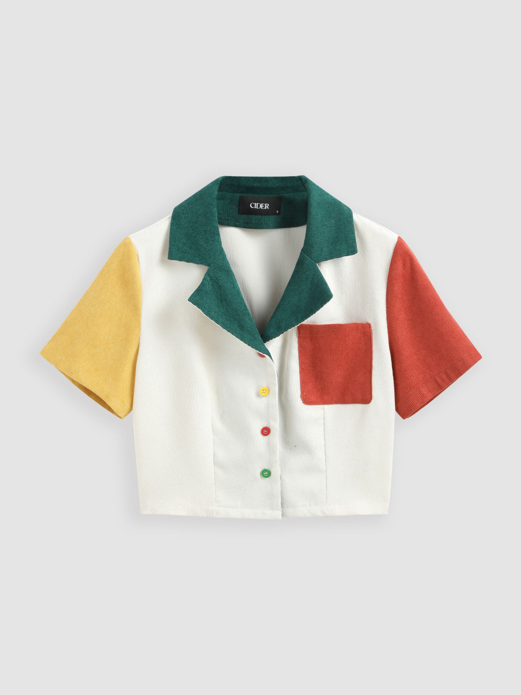 Patchwork Collar Short Sleeve Crop Blouse