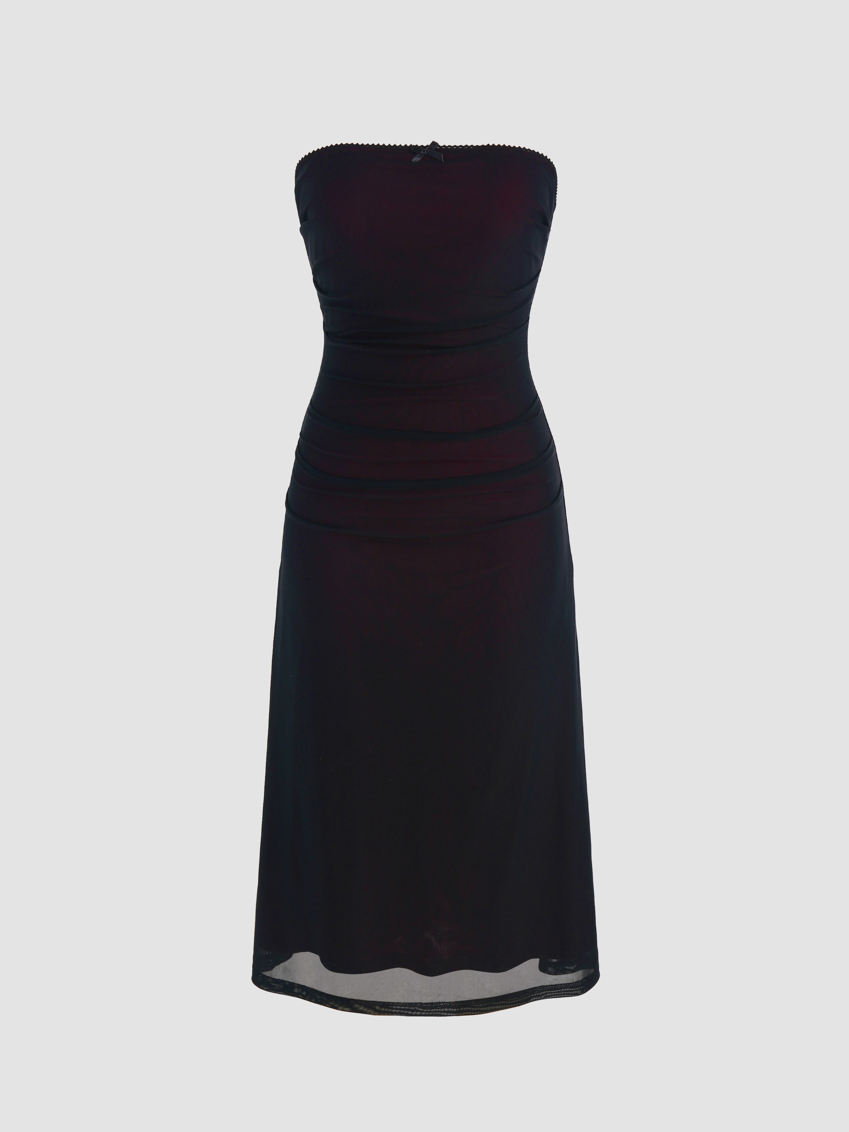 Tube Contrast Mesh Midi Dress For Music Festival/Live House Wedding ...