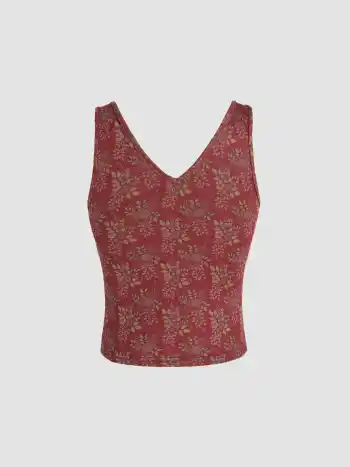 Jersey V-Ausschnitt Blumen-Twist Crop Top